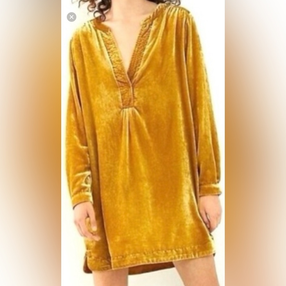Anthropologie Gold Color Velvet Tunic Dress Size XSP mob wife